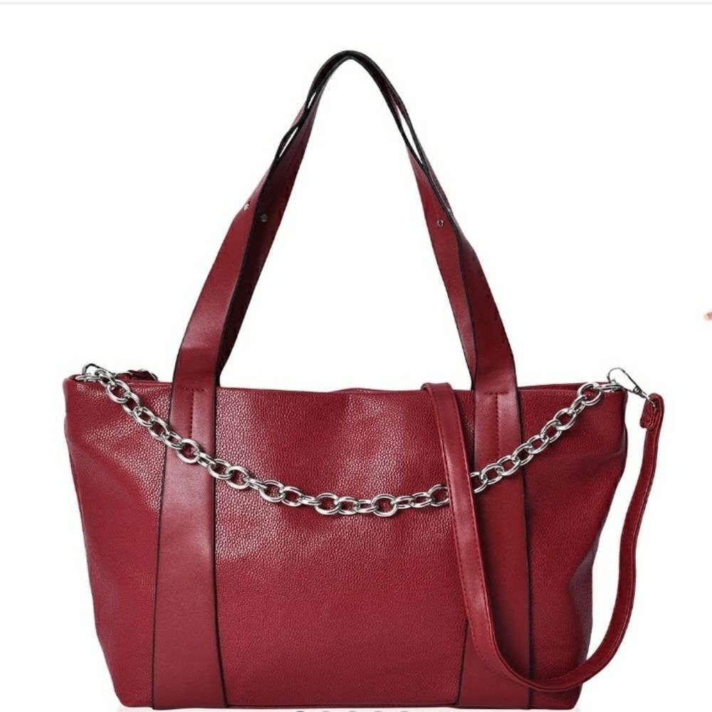 Red Faux Leather Tote Bag